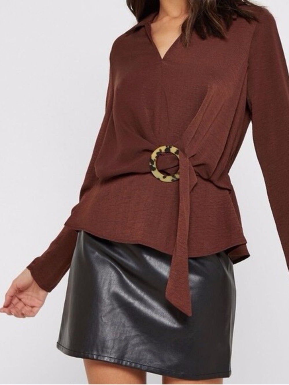Topshop Brown V-Neck Wrap Top